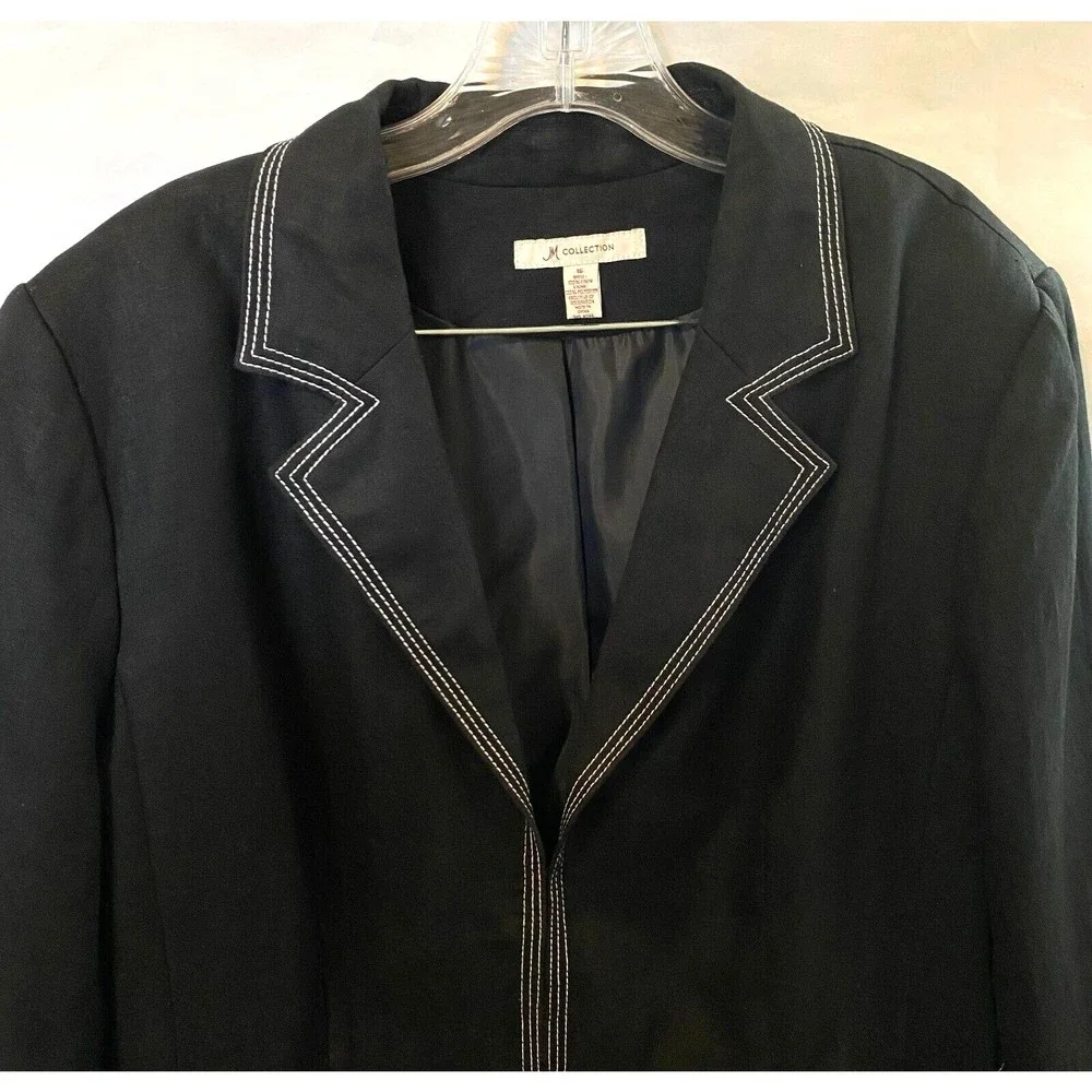 NWT JM Collection Womens Iris Garden Embellished Linen Blazer Jacket Black Sz 16 - Picture 3 of 14